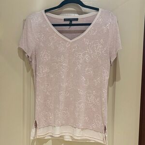 White House Black Market Light Pink Floral V-Neck Top